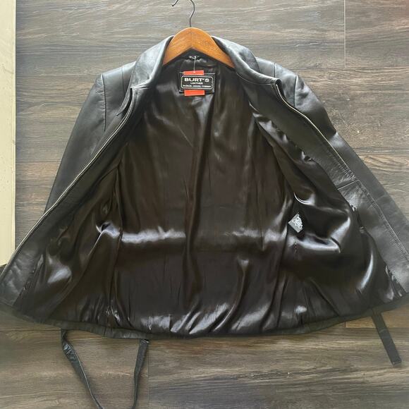 Vintage 90s Genuine Leather Biker Zip Up Jacket with Waist Tie - Picture 4 of 9